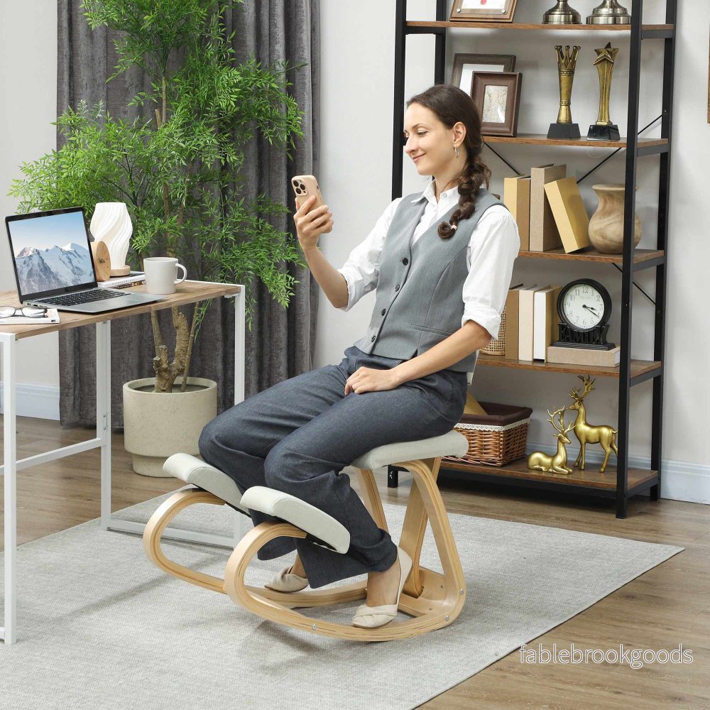 Ergonomisk knäböjd stol, björkträram, krämvit - Bild 2