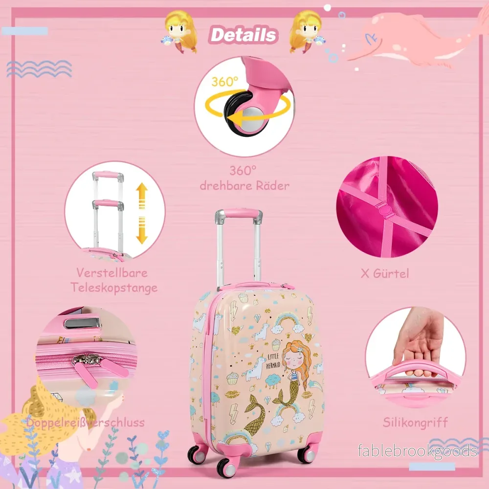 Barns – Bagage Sjöjungfru Reseväska Resväska Set med Ryggsäck – Rosa - Bild 3