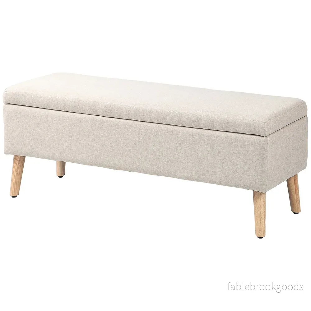 Beige stoppad förvaringsbänk – linnelook, 110x39x45 cm Beige stoppad förvaringsbänk – linnelook, 110x39x45 cm