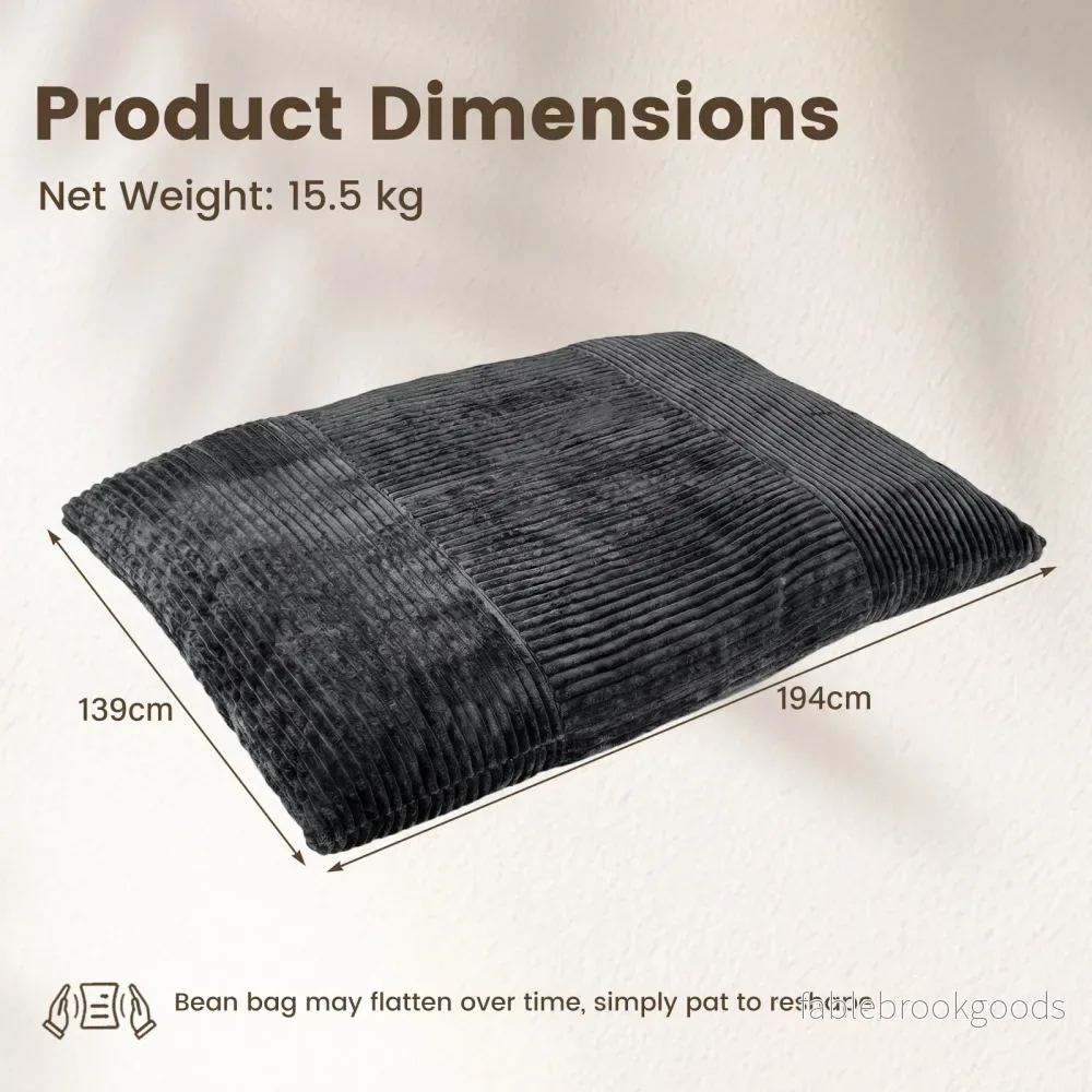 Säckpuff – i kordtyg, jättestor bönpuff med avtagbart överdrag – 194 x 139 x 19 cm - Bild 2