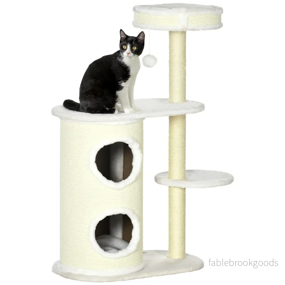 Kattskrapstolpe 100 cm med fat, sisal, lekboll