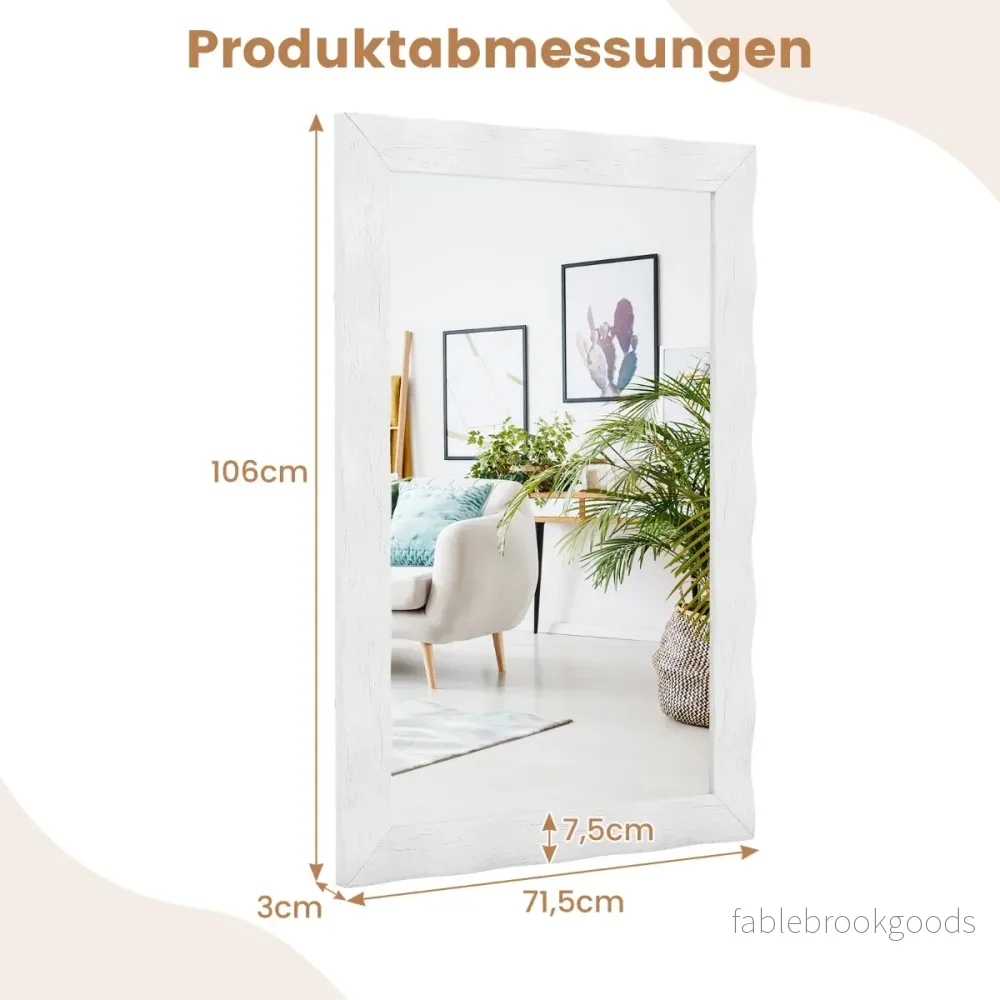 Bondgårdsväggspegel – med träram Gjord av gummiträ Rustik badrumsspegel – Vit - Bild 2