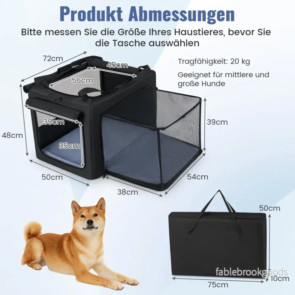 Fällbar – hundbur med öppningar och fönster nätkorg hundtransportbur hundväska – 2 88 x 72 x 48 cm – Svart - Bild 2