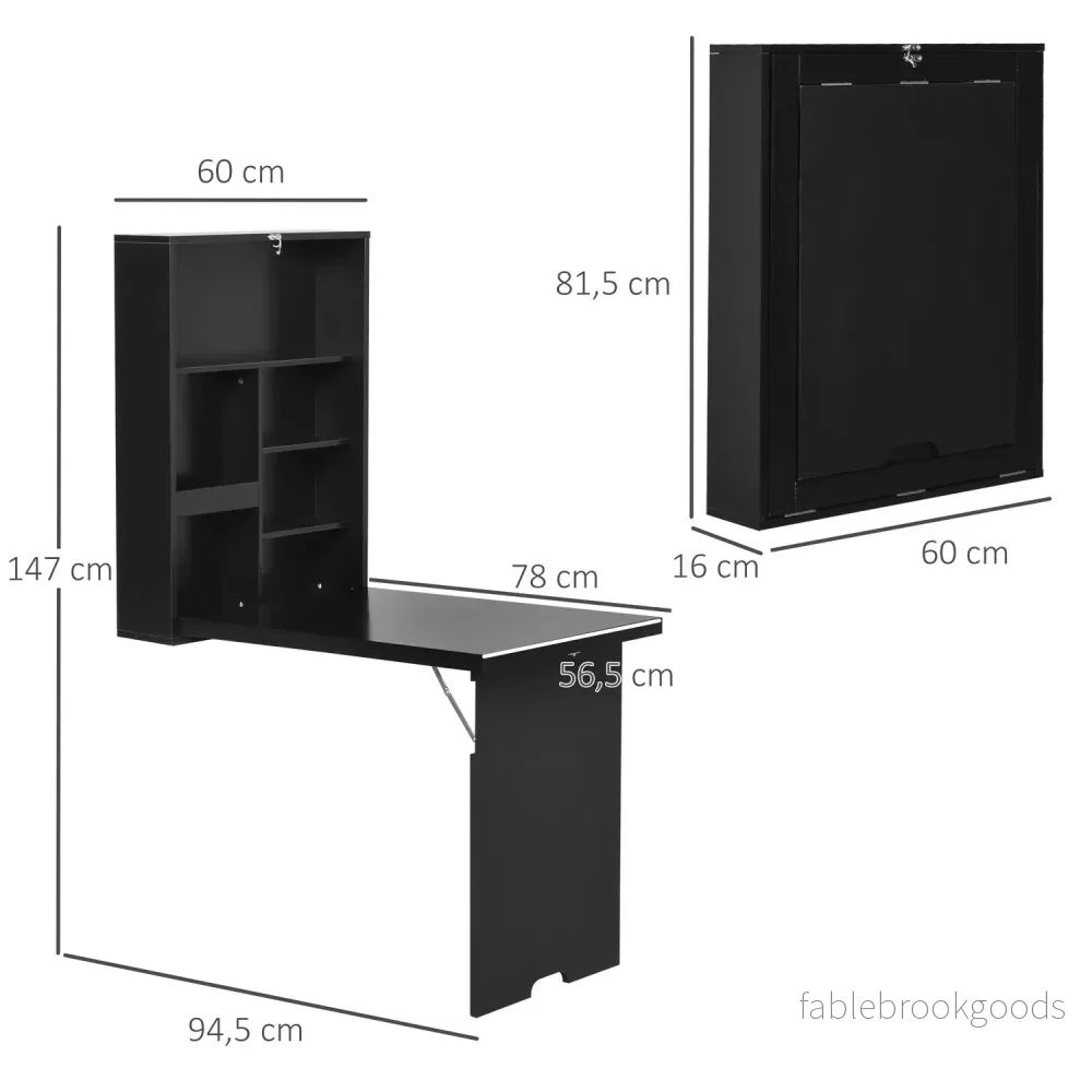 Fällbart Väggskrivbord med Blackboard, Svart 60x94,5x147 cm - Bild 3