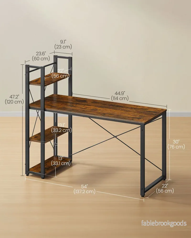 Datorbord – med hyllor – vintage brun-svart - Bild 3