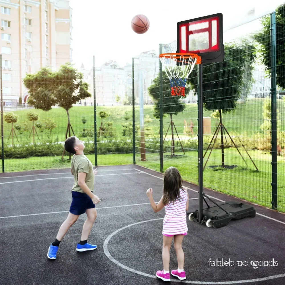 Basketkorg – för barn Väderbeständigt korgställ med justerbar höjd från – 90-210 cm – Röd