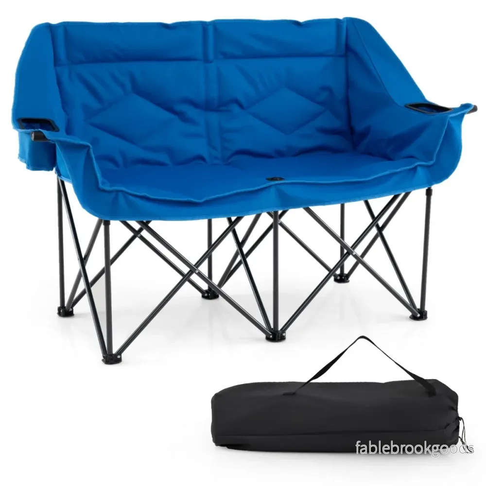 XXL campingsoffa – för personer, hopfällbar campingstol med dryckeshållare och nätfickor i – 2 – Marinblå