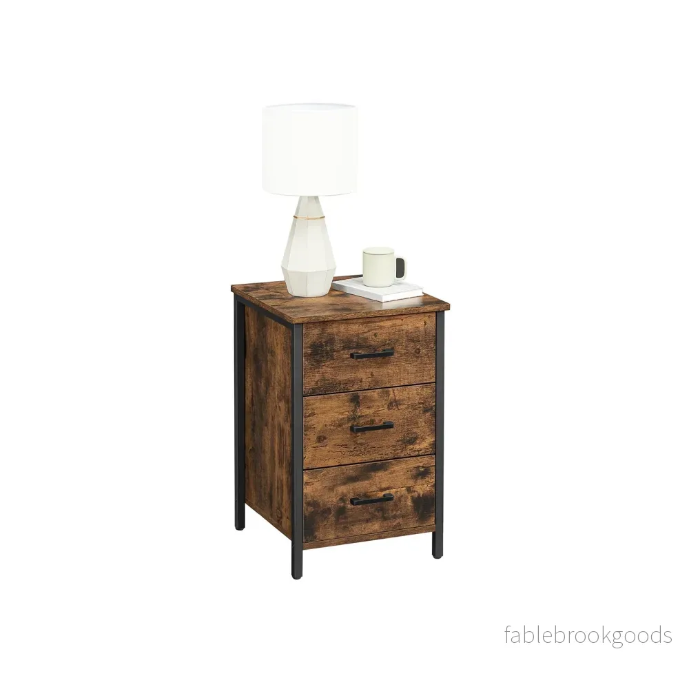 Sängbord – 3 lådor – Vintage brun/svart - Bild 2