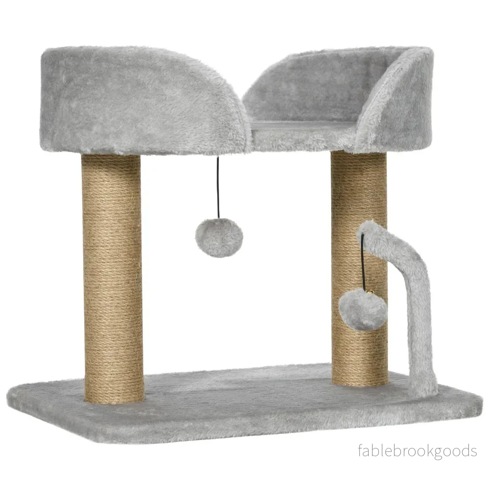 Klösträd 42 cm, klösträd i jute, plattform, grått