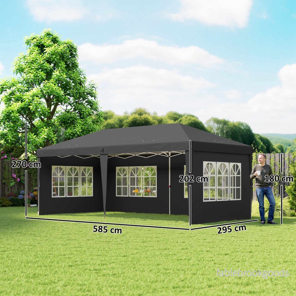 Vattentät popup-paviljong 3x6m med UV-skydd, svart - Bild 3