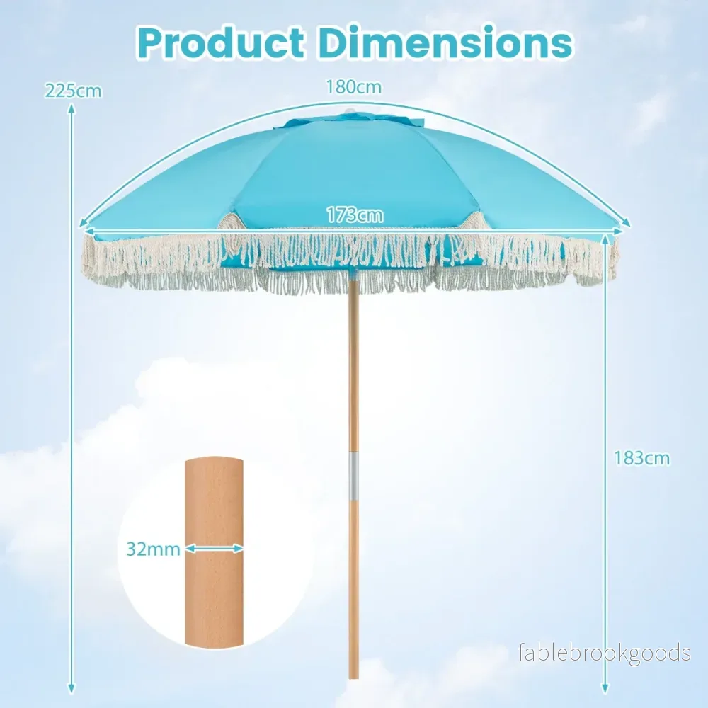 Boho – Parasol Vinkelbarm 30° i båda riktningar med Franser – 170 cm – Blå - Bild 2