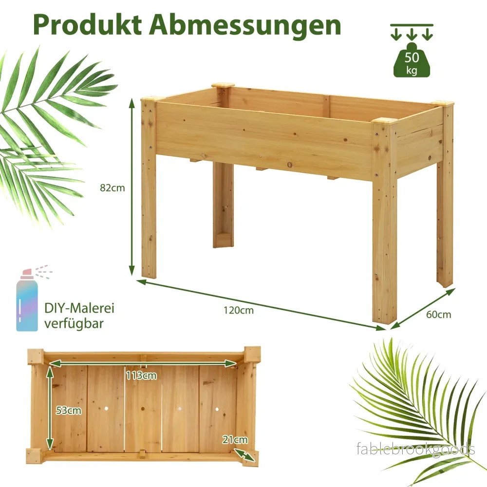 Höjdträdgårdsbädd – i trä, upphöjd planteringslåda med dräneringshål, grönsaksbädd, rektangulär cm, – 120 x 60 x 82 . – Natur - Bild 2