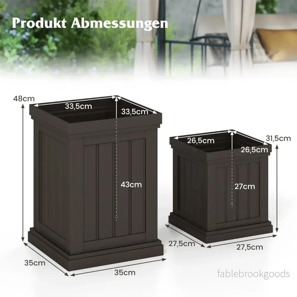 pack – växtkärl kvadratiska höga växtbehållare väderbeständiga stapelbara blomkrukor med dräneringshål PP plast överkruka – 2 48/31,5 cm – Brun - Bild 2
