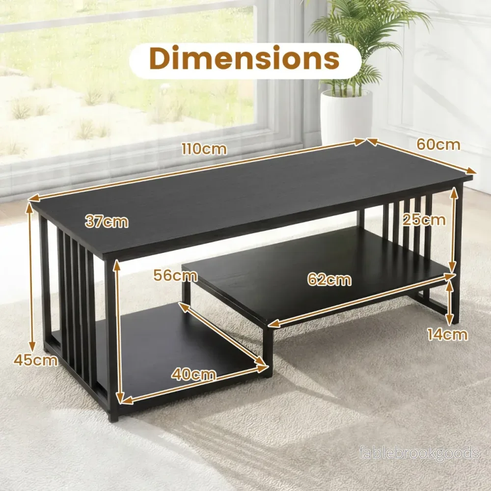 Rektangulär – soffbord med hyllplan och robust metallställ, modern accentbord – 2 – Svart - Bild 2