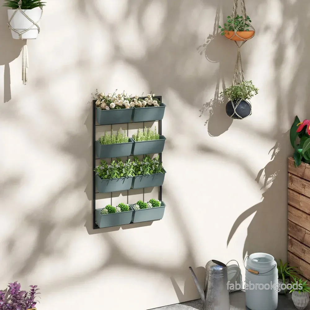 Vägghängt blomsterställ med 8 krukor – Mörkgrön - Bild 2
