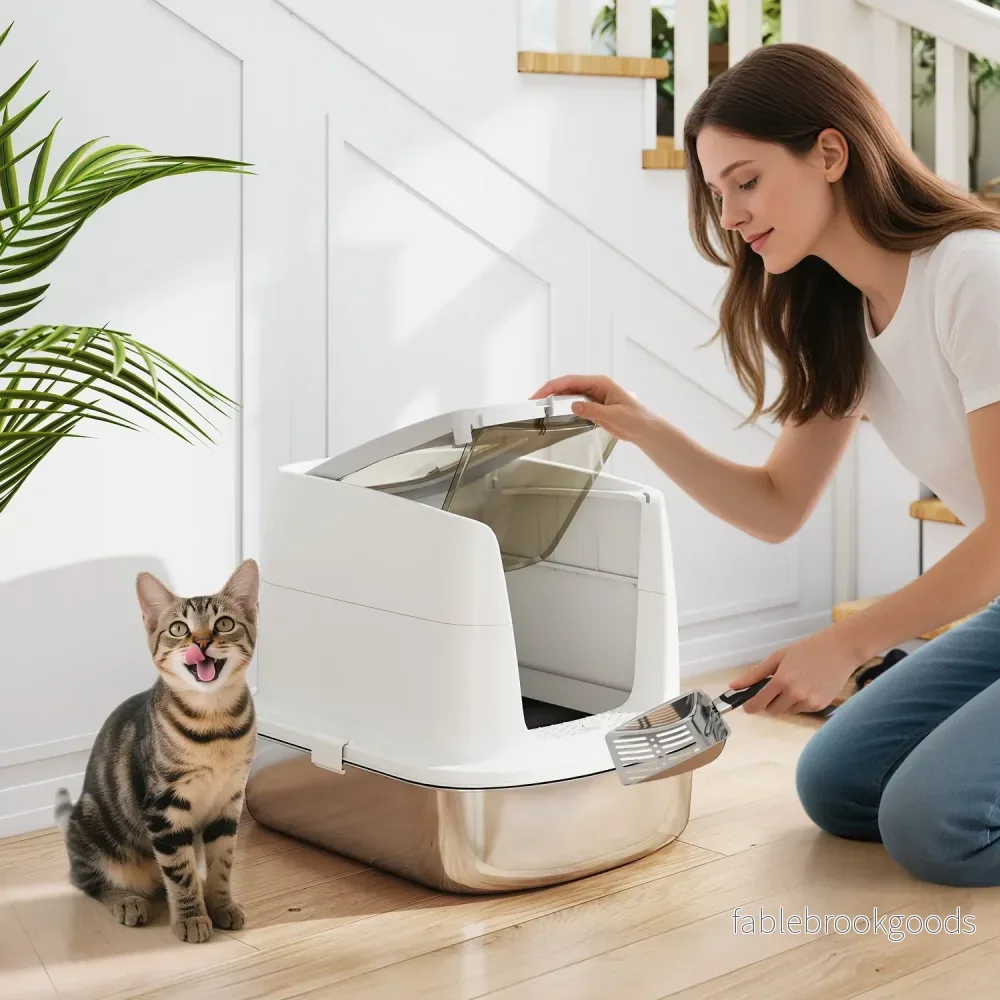 Kattsandlåda i rostfritt stål med skopa - Bild 2