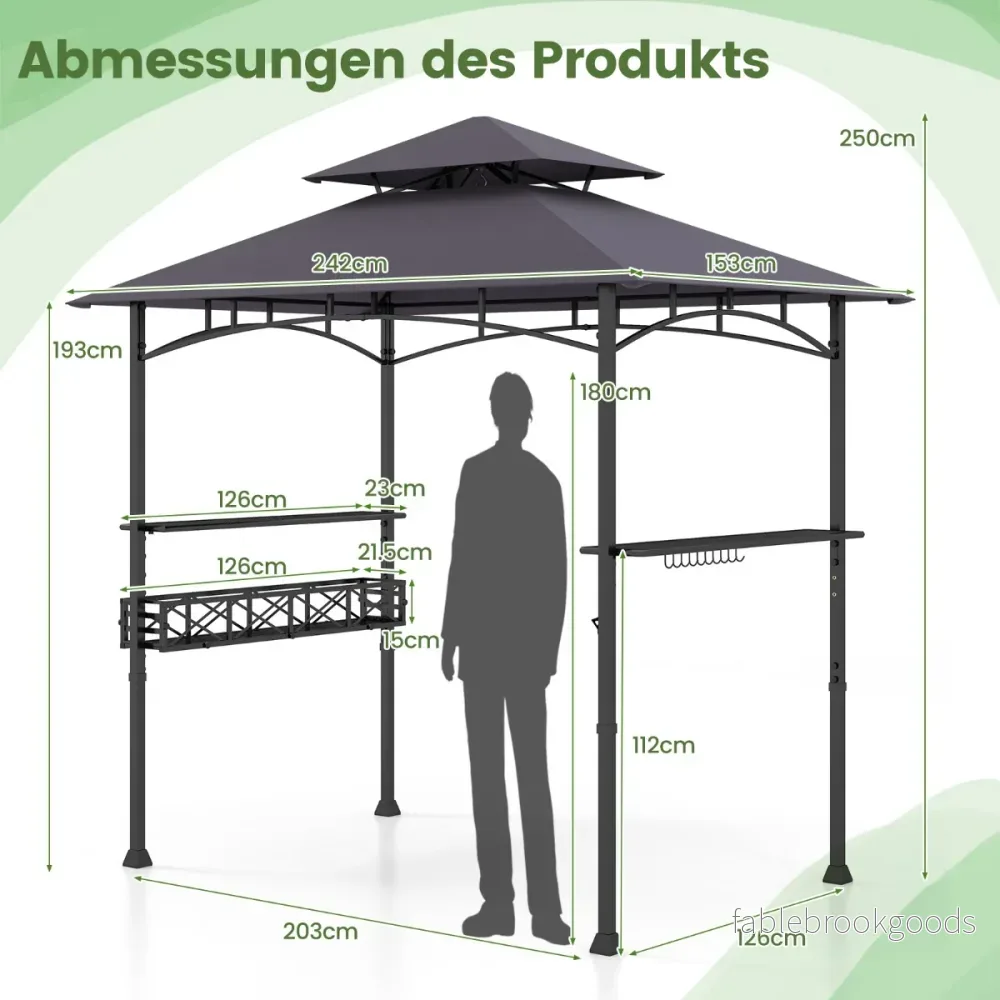 Grillpaviljong – med Grillvagn Grilltakhöljning Väderbeständig Grillbord Utomhus – Svart - Bild 2