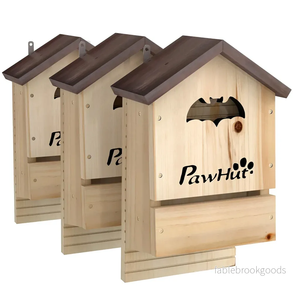 Fladdermushus, set om 3, gran, 21,5 x 11,5 x 34 cm