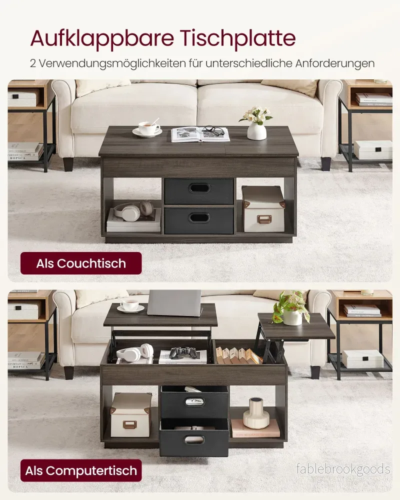 Soffbord med 2 lådor och fack - Snygg design - Askbrunt - Bild 3