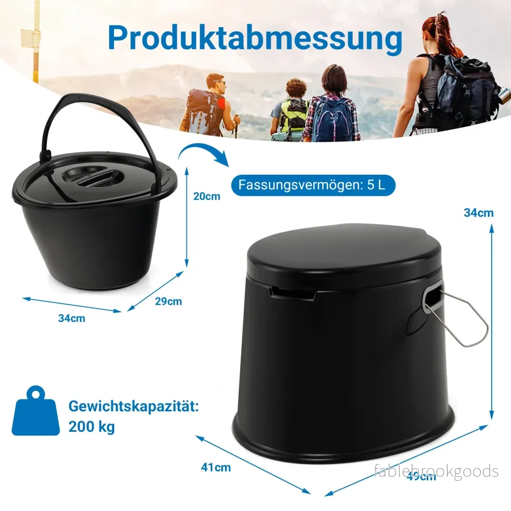 Bärbar – campingtoalett med avtagbar hinkinsats rese upp till belastning – 200 kg – Svart - Bild 2