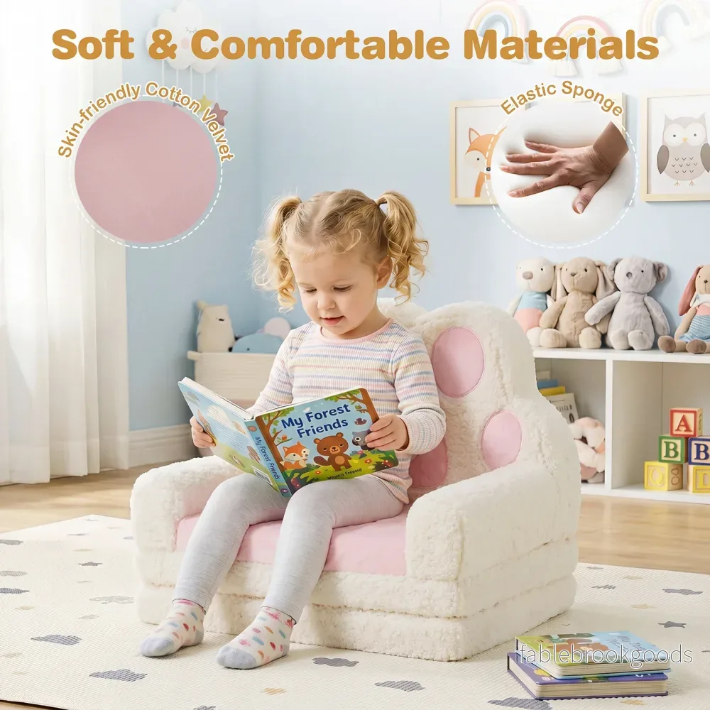 i – barnsoffa, utfällbar barnfåtölj, barncouch med avtagbart överdrag i björnklorsdesign – 2 1 - Bild 3
