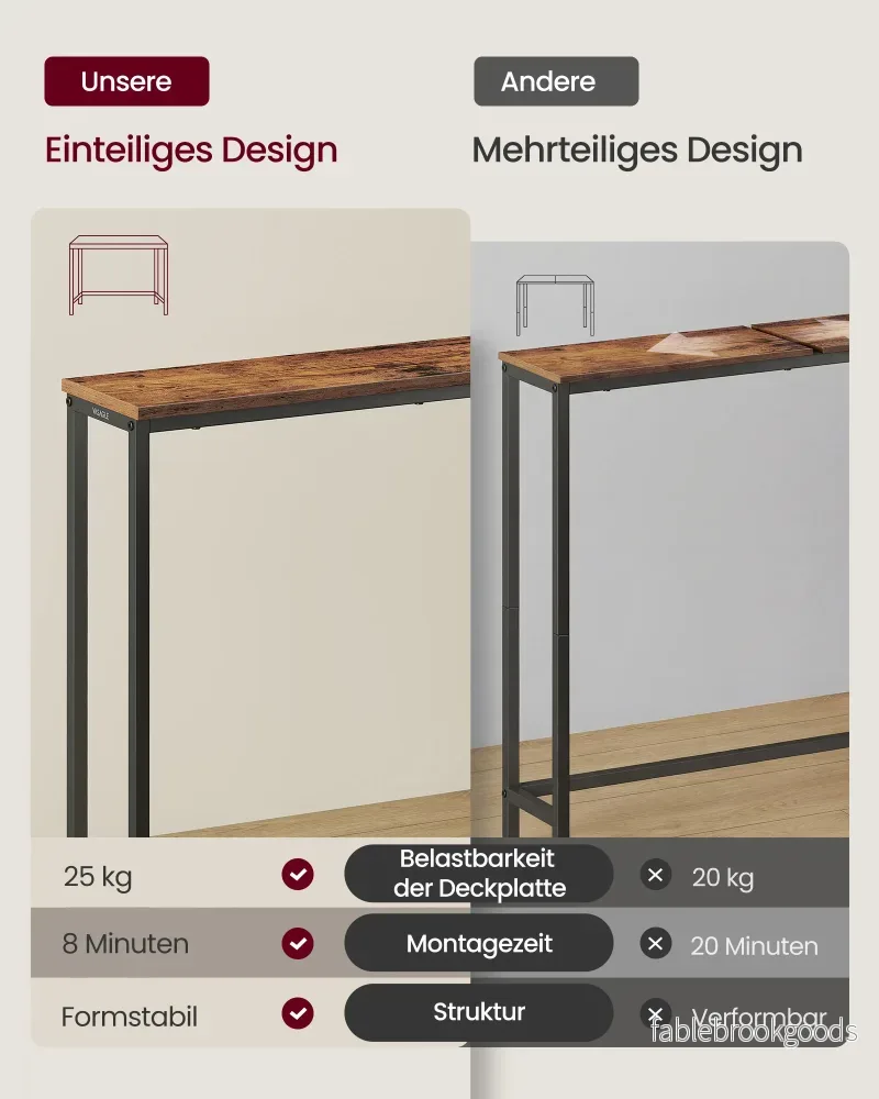 Consoletafel - 20 x 80 x 81,2 cm - blad uit één stuk - vintage bruin - maximale belasting 25 kg - Bild 3
