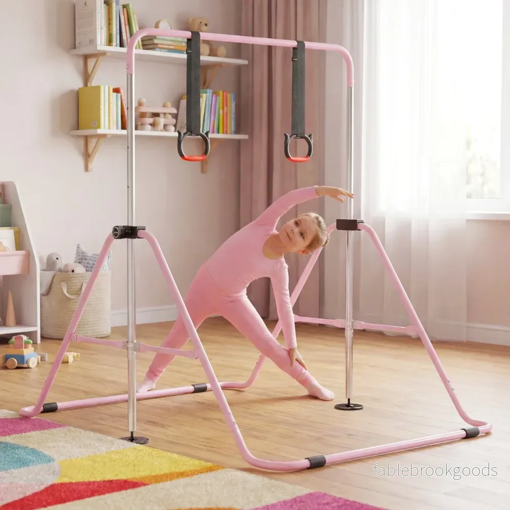 Utbyggbar – gymnastikstång för barn vägs höjdjusterbar ribbstolpe med stabil metallram – 4 – Rosa - Bild 3