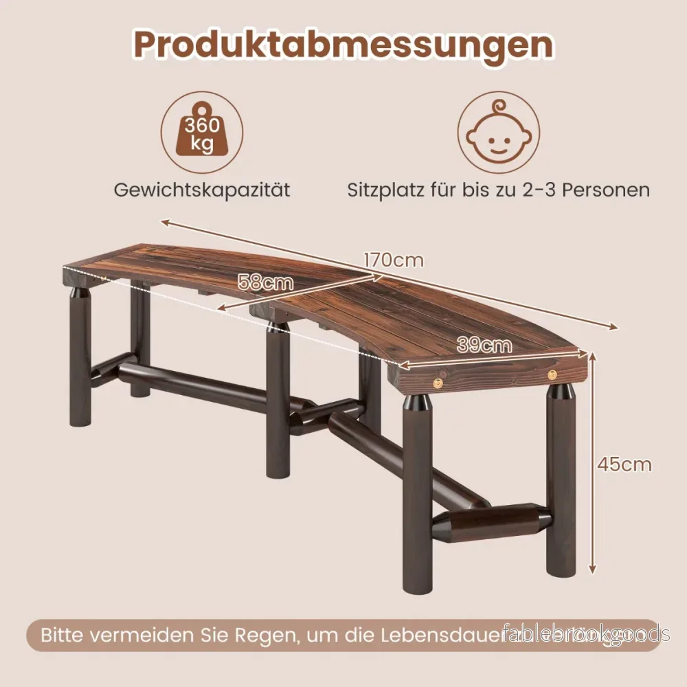 Böjd – trädgårdsbänk i massivt trä eldstadsbänk för personer, utomhusbänk – 2-3 – Brun - Bild 2