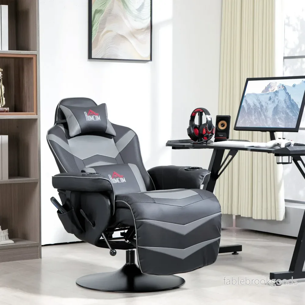Gamingstol med fotstöd & massage, grått läder - Bild 2
