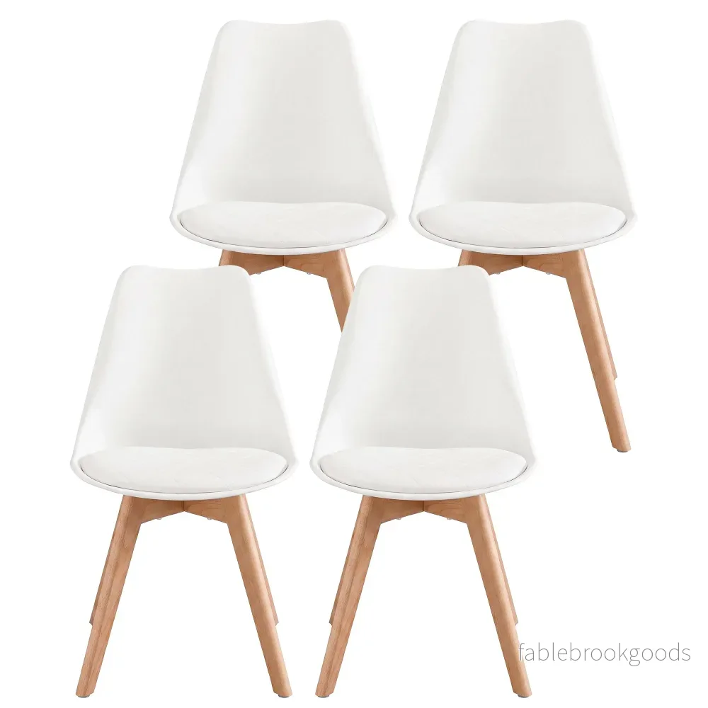 Eetkamerstoelen - Set van 4 - PU-Leer - Beukenhouten Poten - Wit