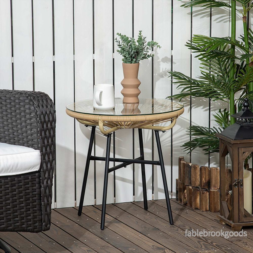 Runt bistrobord för trädgård eller uteplats, svart & beige, 50 cm - Bild 2