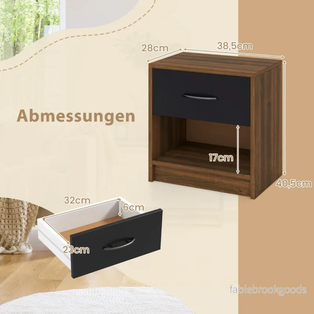 Sängbord – med låda Litet sidobord öppet fack + – 38,5 x 28 x 40,5 cm – Brun + svart - Bild 2