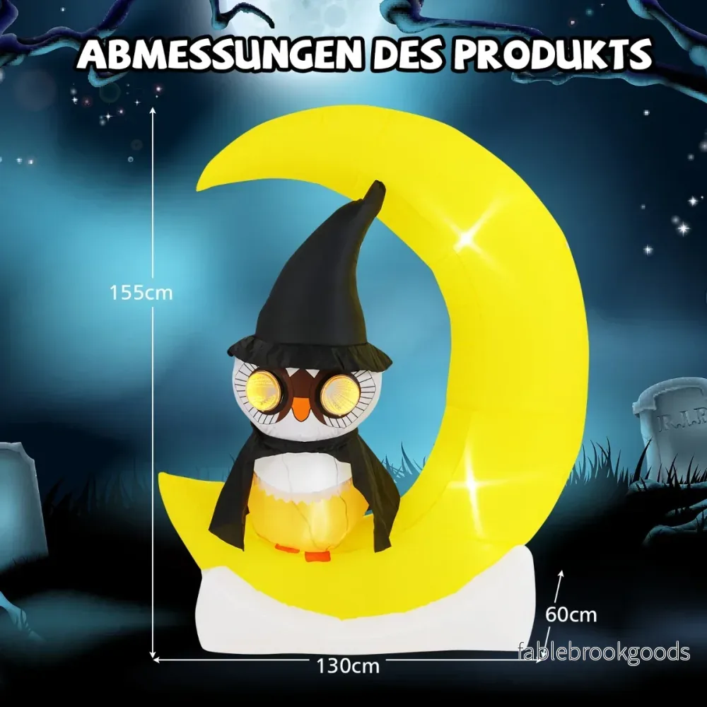 LED uppblåsbar – uggla som står på månen Hemsk Halloween dekoration – 155 cm – Gul - Bild 2