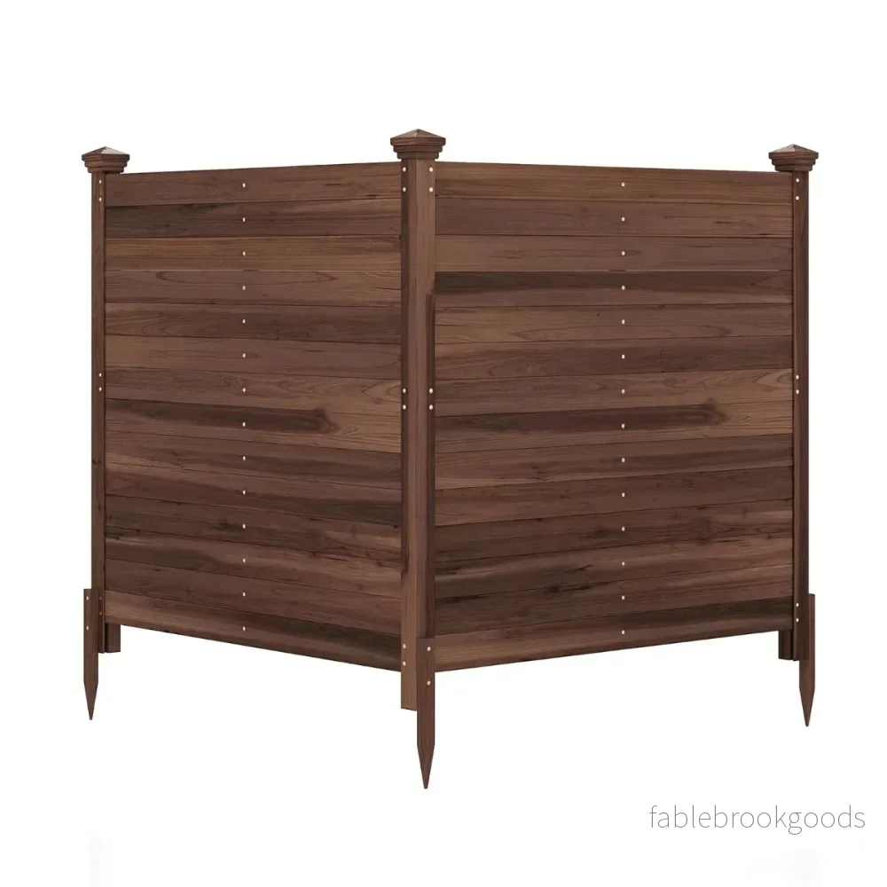 Tvådelad – skyddshäck trädgårdshäck av gran utomhus trähäck med tre stolpar – 119 x 119 cm – Brun