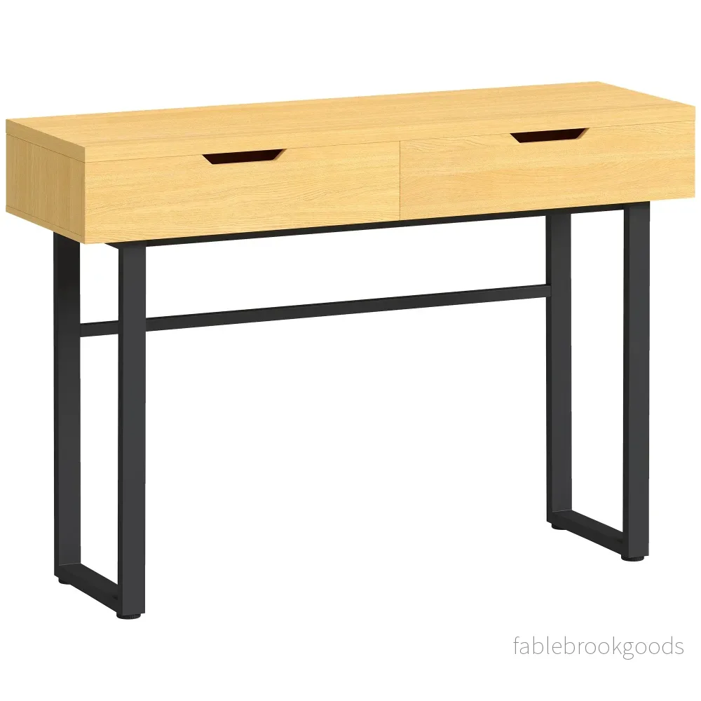 Konsolbord med 2 lådor, metallram, 110x35x76,5 cm