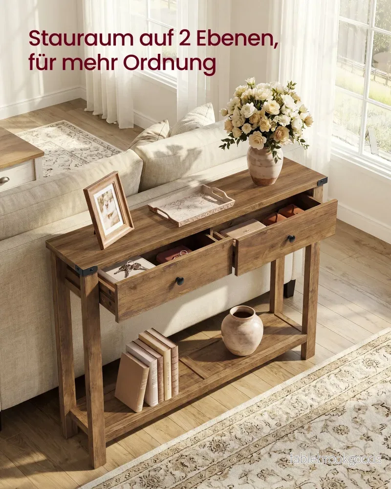 Sidetable - Smal met Schuifladen - Aardbruin - 100 x 24 x 76 cm - Bild 3