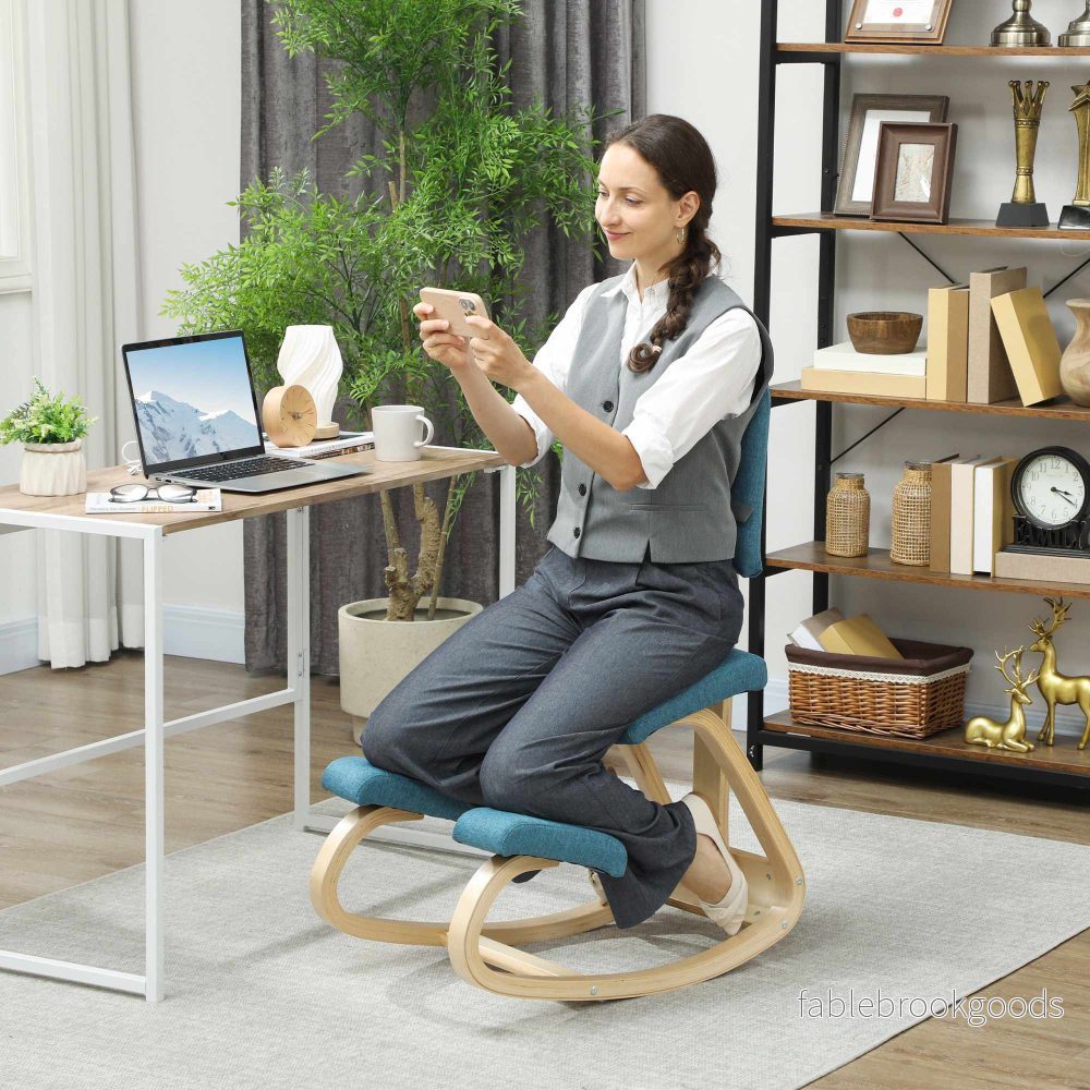 Ergonomisk knäböjd stol, mörkblå, björkträram - Bild 2
