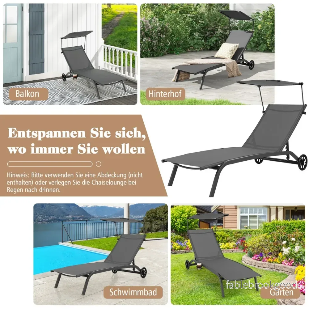 Uteplats – solstol Utomhus med hjul Strandstol gjord av metallgrå – Grå - Bild 3