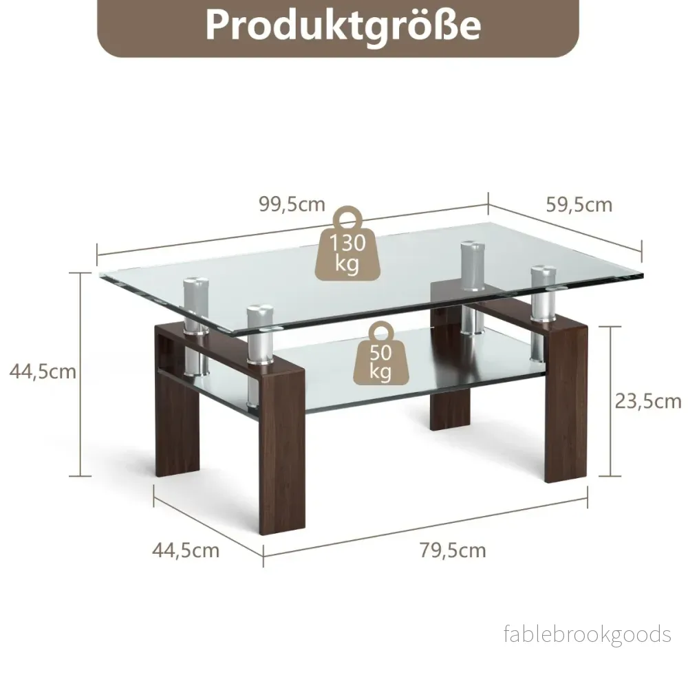 Glasbord – Kaffeebord med nedersta hylla Soffbord – 99,5 x 59,5 x 44,5 cm – Genomskinlig - Bild 2