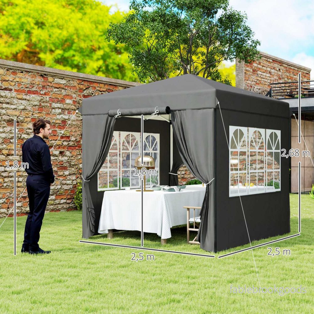 Pop-Up Gazebo 2,5x2,5m, vattenavvisande, UV50+, mörkgrå - Bild 3