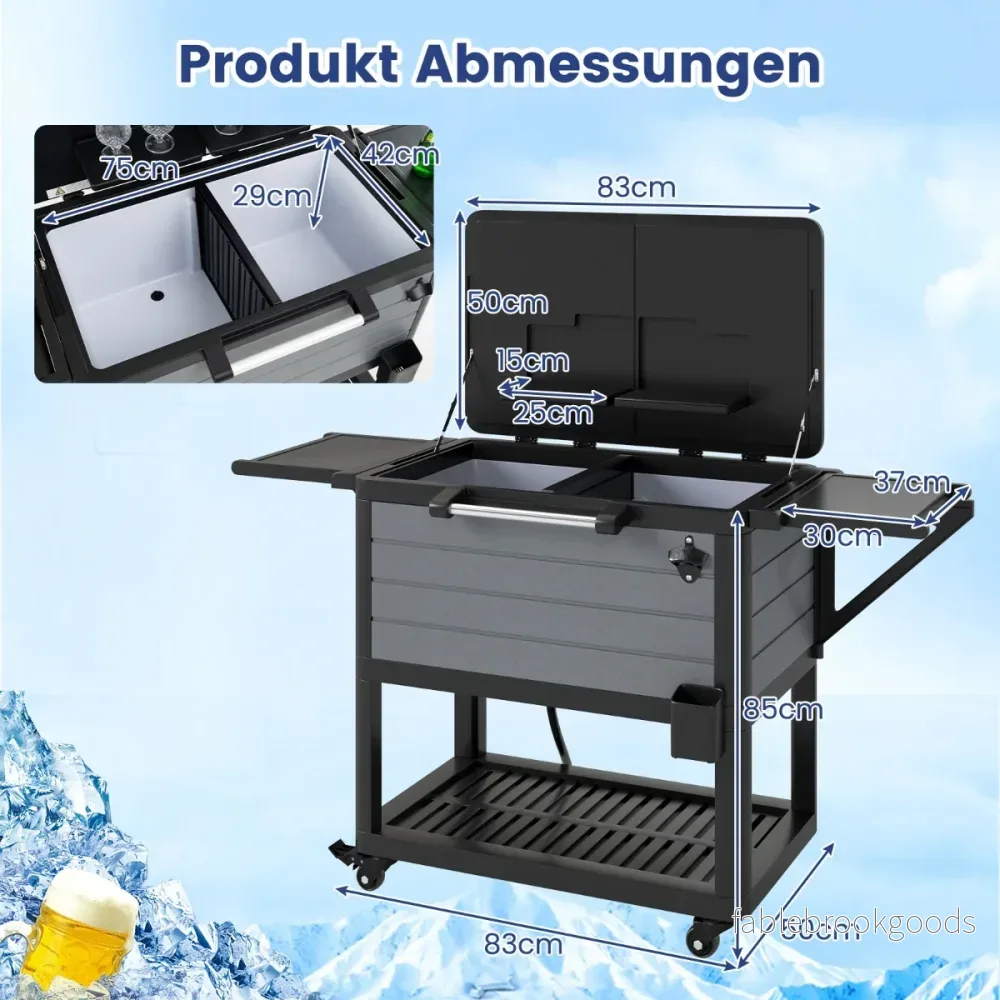 Kylvagn – med sidobord och flasköppnare handdukshållare serveringsvagn sidovagn – 2 – Svart - Bild 2