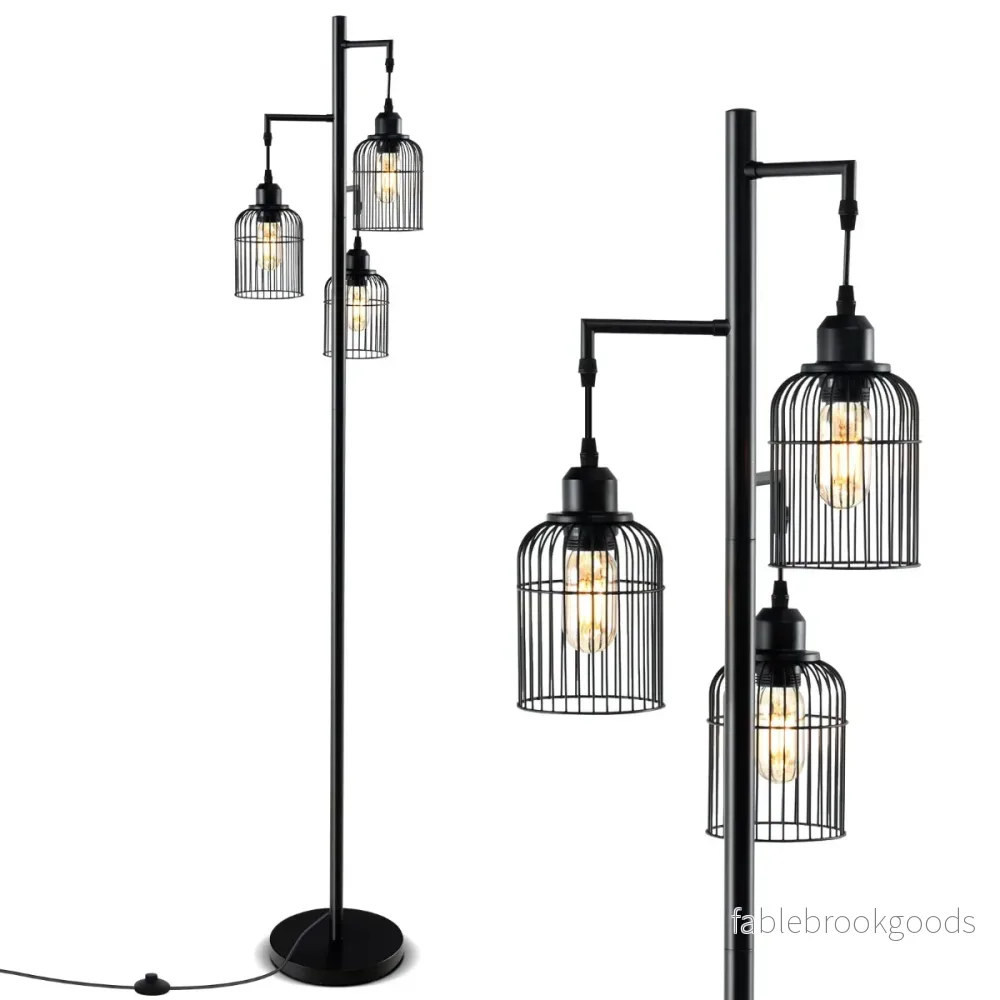 Modern – golvlampa industriell med lampskärmar fotkontakt – 169 cm 3 25 x 169 cm – Svart