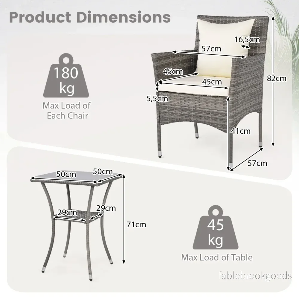 delad – trädgårdsmöbelsätt balkonsätt inkl. rattstolar med dubbellagerat bord av härdat glas – 3 2 – Beige - Bild 2