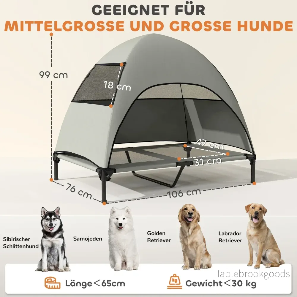 Utomhus förhöjd hundsäng med tak, kylnät, stor - Bild 3