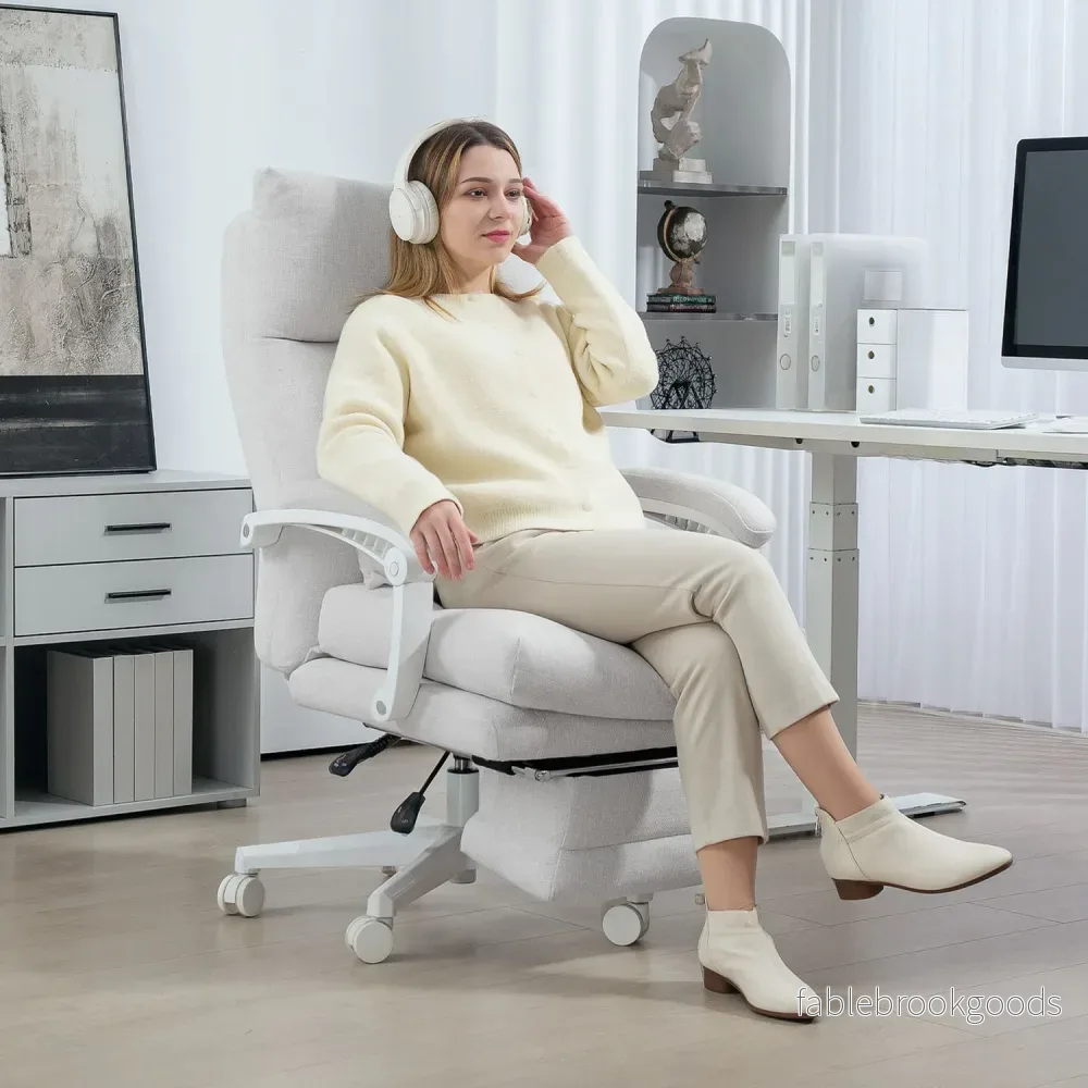 Ergonomisk kontorsstol med svankstöd, linne, kräm - Bild 2