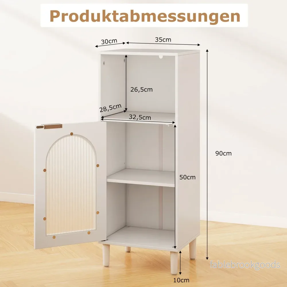 Badrumsskåp – Smalt badskåp med öppen hylla och glasdörr Badkommod i trä justerbar – 35 x 30 x 90 cm – Vit - Bild 2