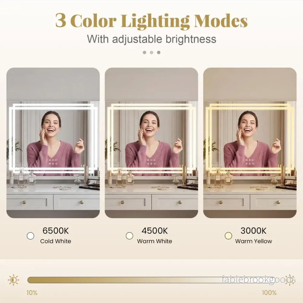 LED upplyst – sminkspegel med färgiga dimbara lägen och Smart touch styrning – 3 58 x 12 x 48 cm – Vit - Bild 3