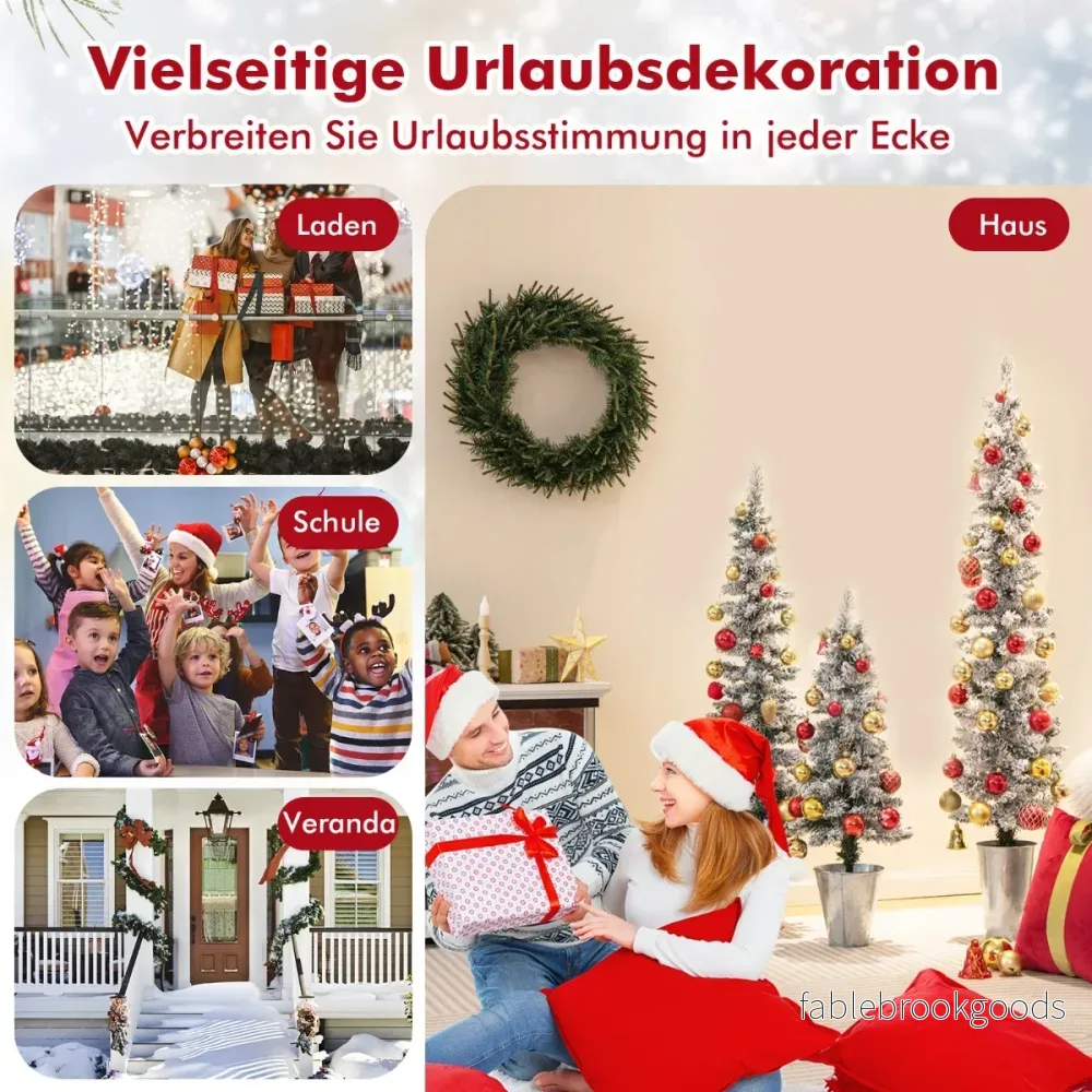 Set – med konstgjorda julgranar snö och metallbas + – 3 90 120 150 cm – Grön och vit - Bild 3