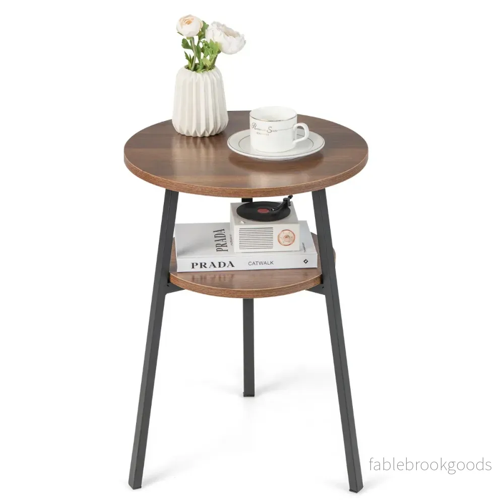 våningar – sidobord runt sängbord med metallram – 2 39 x 39 x 55 cm – Valnöt - Bild 2