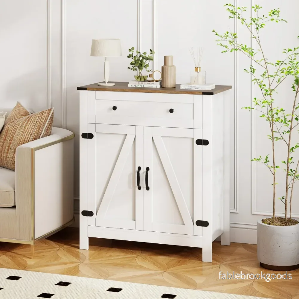 Landhaussidobord – med Dörrar och Skåp justerbart Regal – Vit - Bild 3